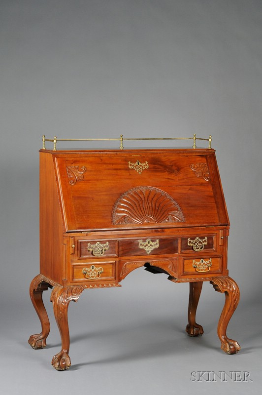 Appraisal: Late Victorian Carved Mahogany Slant-lid Desk with Brass Gallery possibly