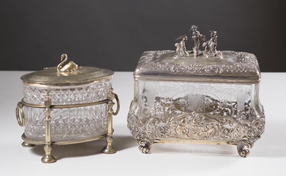 Appraisal: TWO CONTINENTAL SILVER AND GLASS BOXES including a German fine