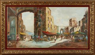 Appraisal: Virgili Continental Street Scene th c oil on canvas signed