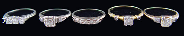 Appraisal: LOT OF FIVE K DIAMOND RINGS Lot of five K