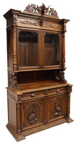 Appraisal: French Henri II style carved oak hunt cabinet th c