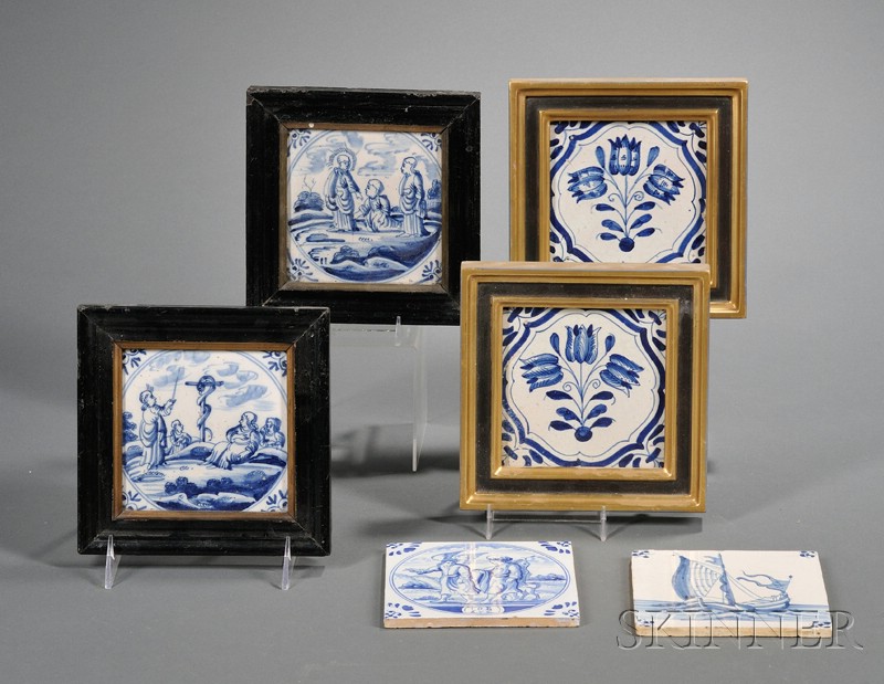 Appraisal: Six Blue and White Delft Tiles Holland th century four