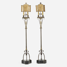 Appraisal: Oscar Bach FLOOR LAMPS PAIR USA c patinated steel and