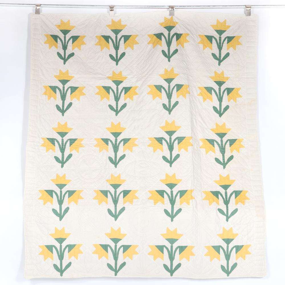 Appraisal: VINTAGE 'S HAND MADE TRIPLE YELLOW DAFFODIL FLOWER PATTERN QUILT