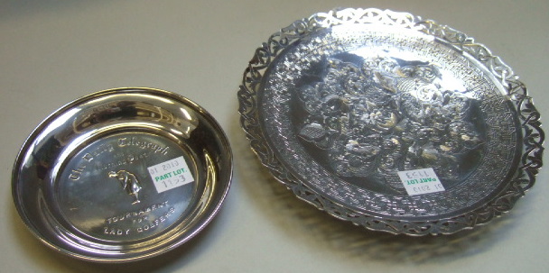 Appraisal: A silver circular dish detailed THE DAILY TELEGRAPH AND MORNING