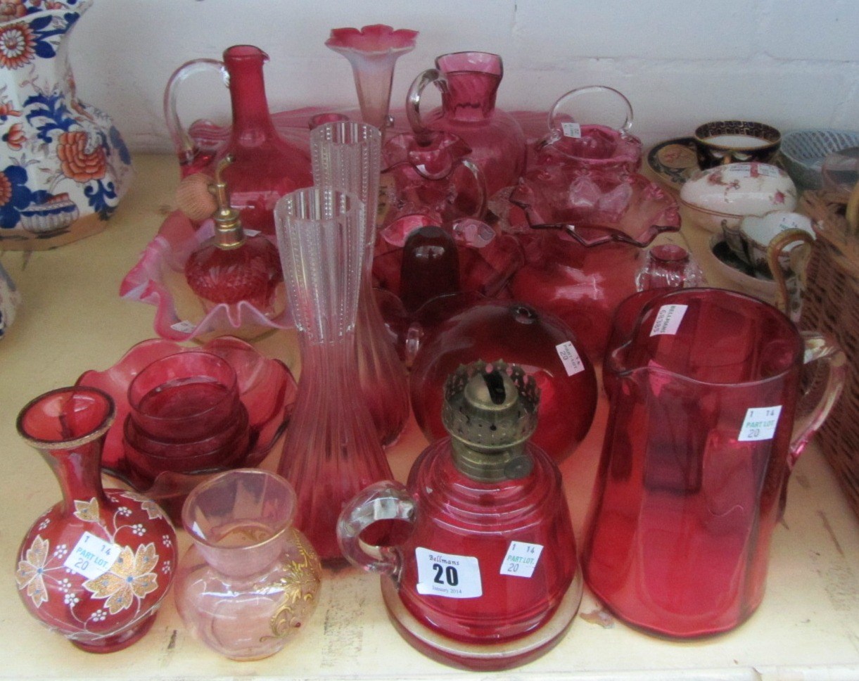 Appraisal: A quantity of cranberry and ruby glassware including vases bowls