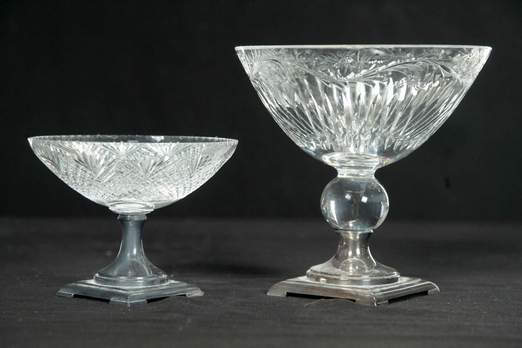 Appraisal: TWO CUT GLASS COMPOTES WITH STERLING BASES American st quarter-