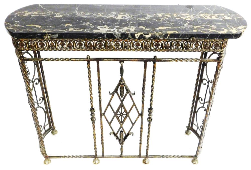 Appraisal: Marble top iron stand or console table th C black