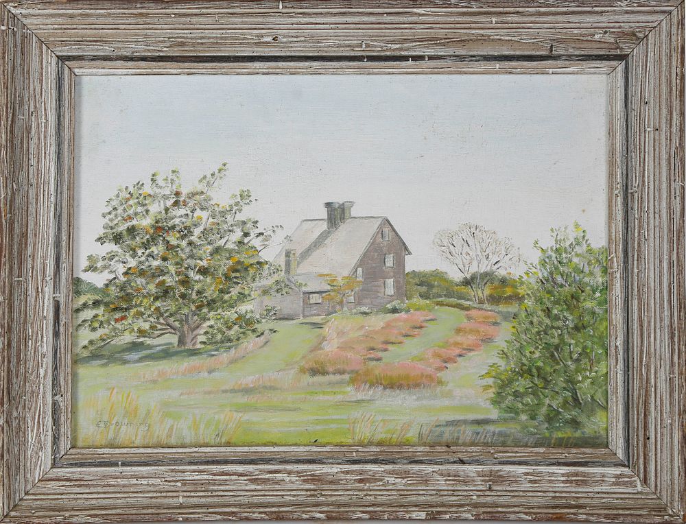 Appraisal: E Browning Oil on Artist Board Nantucket Cottage E Browning