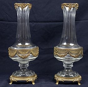 Appraisal: PAIR NEO-CLASSICAL STYLE GILT METAL MTD CUT GLASS VASES th