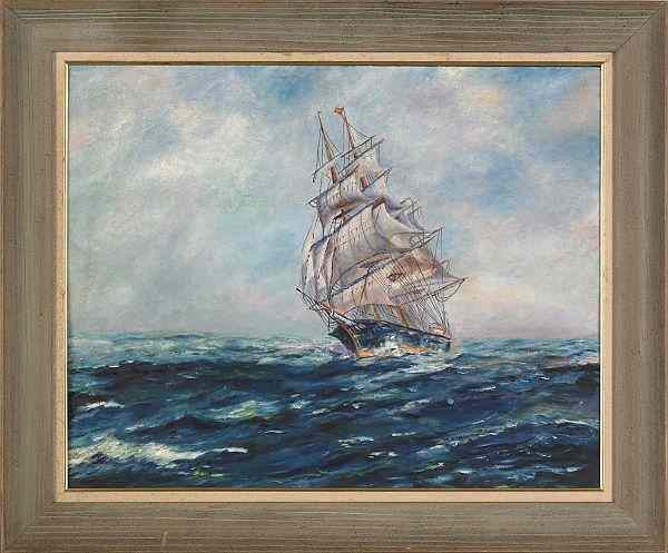 Appraisal: Oil on board seascape of a sail ship th c