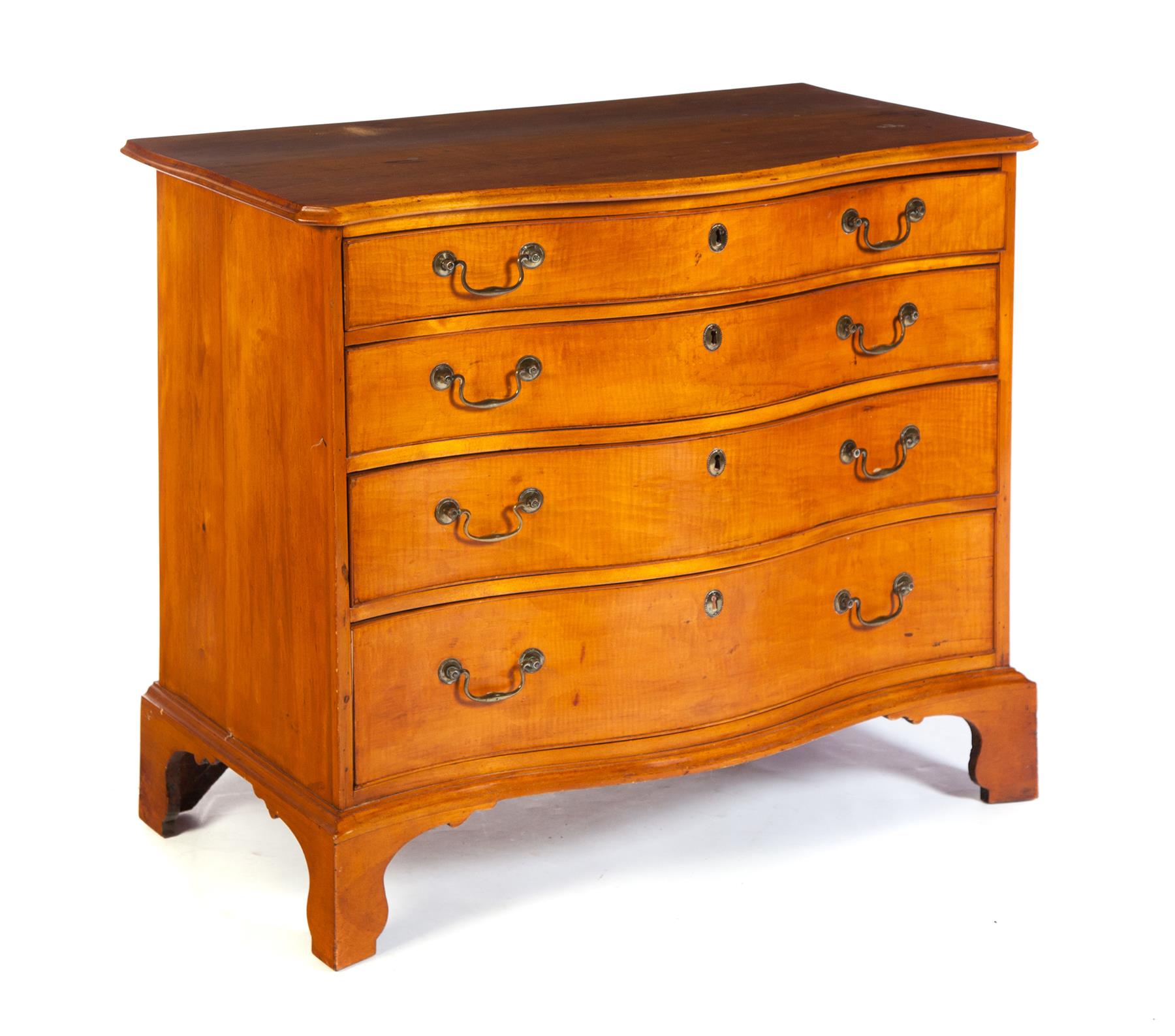 Appraisal: NEW ENGLAND CHIPPENDALE SERPENTINE CHEST Second half- th century curly