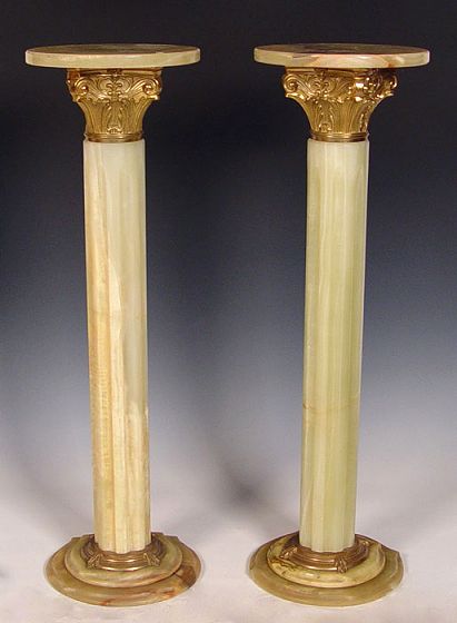 Appraisal: PAIR GREEN ONYX PEDESTALS With bronze mounts Measure '' high