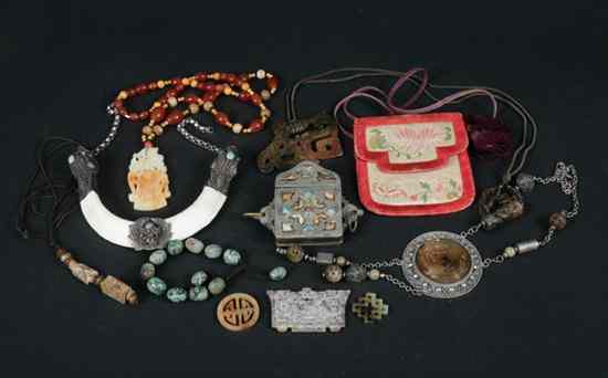 Appraisal: COLLECTION CHINESE AND HIMALAYAN JEWELRY Including jade and silver necklace