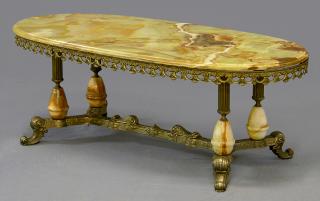 Appraisal: Oval Onyx and Brass Coffee Table th c the ste