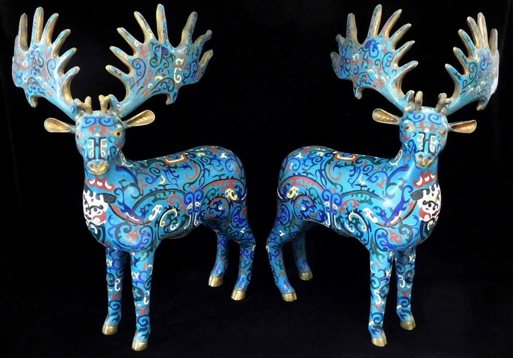 Appraisal: ASIAN Pair of Chinese cloisonne stags probably th C polychrome