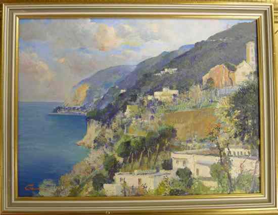 Appraisal: Pasquale Monaco - oil on canvasboard Coastal landscape signed x