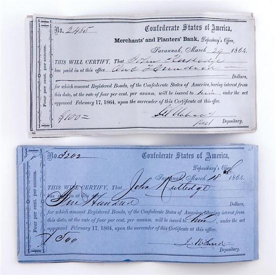 Appraisal: Confederate States of America depositary receipts dated and March In