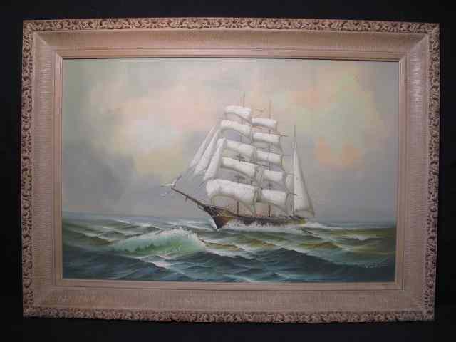 Appraisal: Oil on canvas painting of a clipper ship at sea