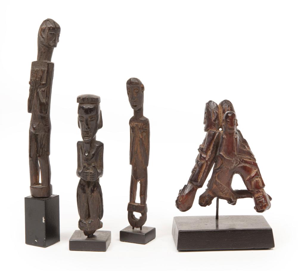 Appraisal: Three African Carved Wood Figures and One Spirit Figural Group