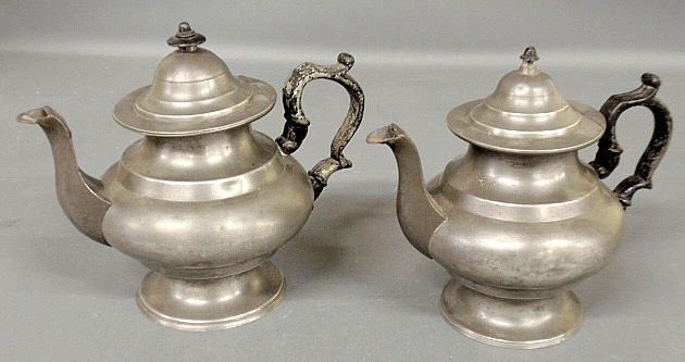 Appraisal: - Two American pewter coffeepots c signed Wm McQuilkin h