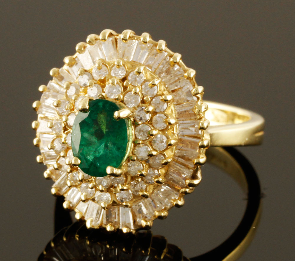 Appraisal: A - K Gold Diamond and Emerald Ring K yellow