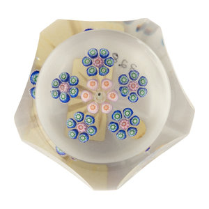 Appraisal: A Perthshire Patterned Millefiori Circlets Faceted Glass Paperweight Circa with