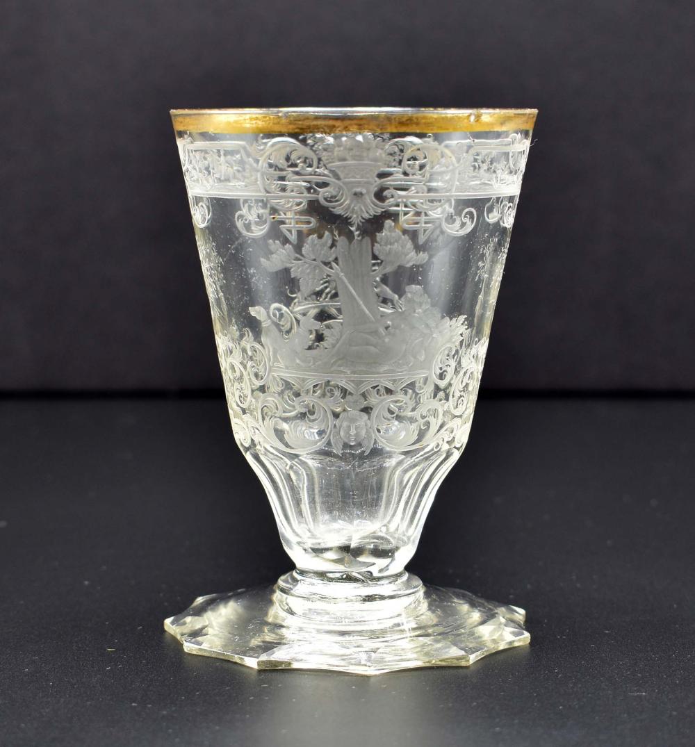 Appraisal: SILESIAN ENGRAVED COLORLESS GLASS GOBLETMid th Century The tapered body