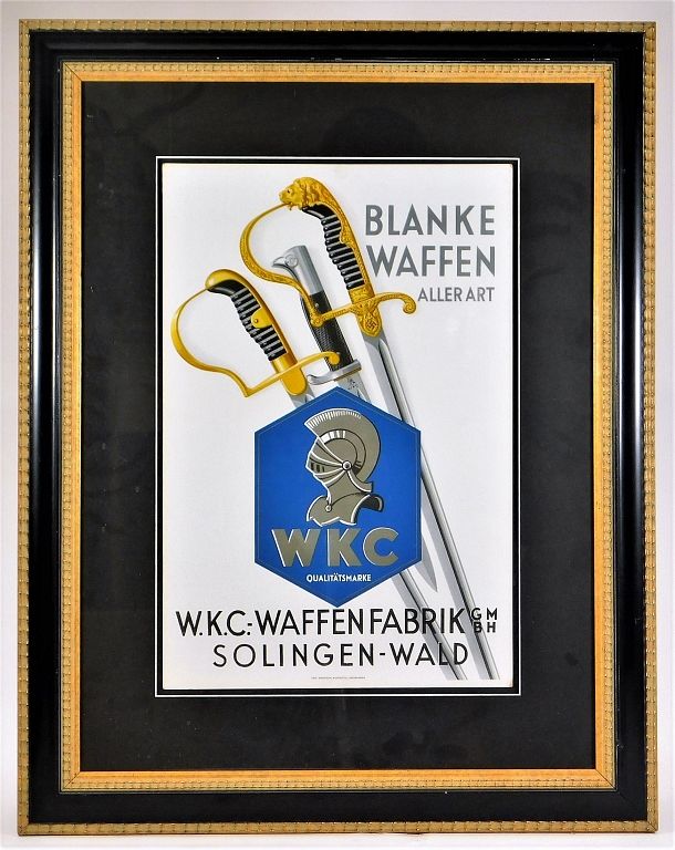 Appraisal: WWII German WKC Framed Sword Advertising Poster Germany C s-