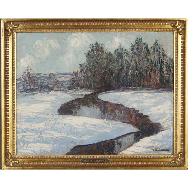 Appraisal: John Wesley Hardrick - creek in winter landscapeoil on boardsigned