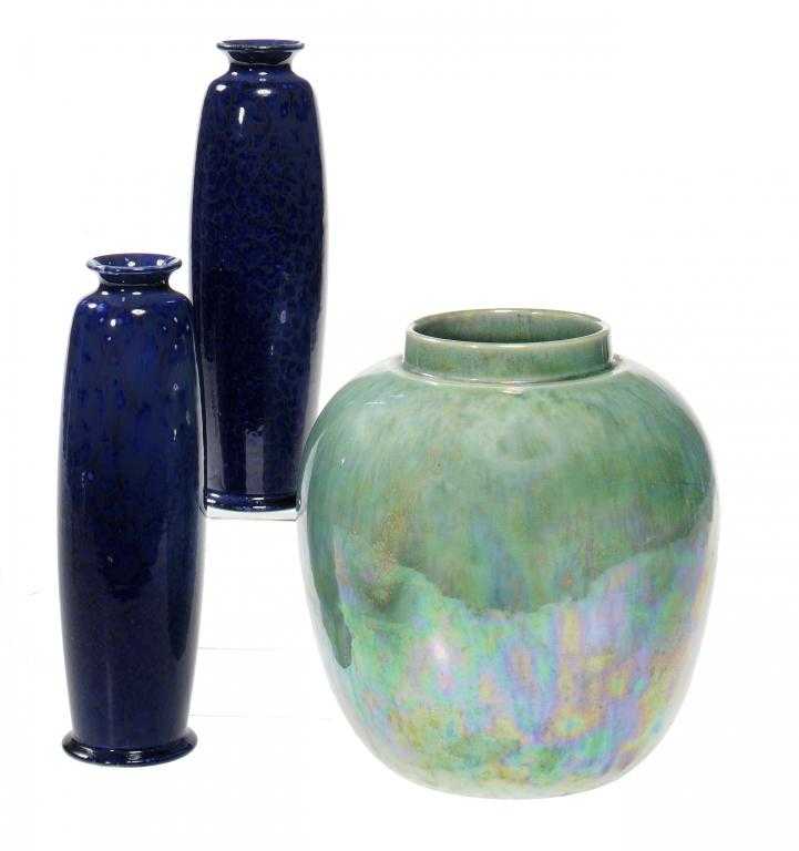 Appraisal: A PAIR OF RUSKIN SOUFFLE GLAZED VASES AND A LUSTRE