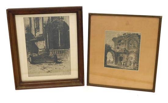 Appraisal: Two architectural etchings Jan Charles Vondrous American - etching depicts