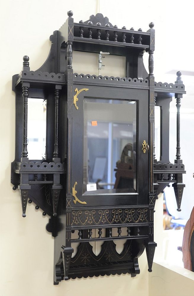 Appraisal: Ebonized Victorian wall curio cabinet ht wd dp Ebonized Victorian