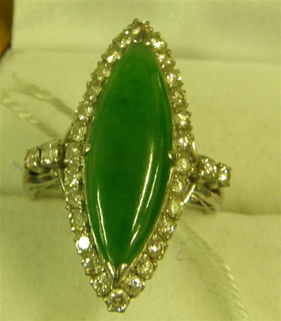 Appraisal: A DIAMOND AND JADE SET MARQUISE SHAPED RING