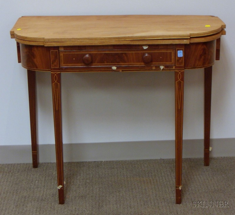 Appraisal: Federal Inlaid Mahogany and Mahogany Veneer Card Table with Drawer