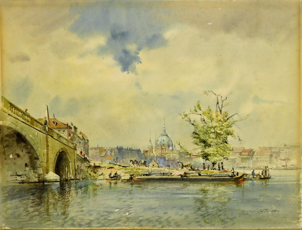 Appraisal: WOLFGANG TRITT CANAL SCENE WATERCOLOR PAINTING Germany - Impressionist depiction