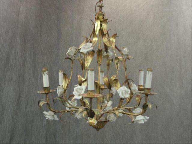 Appraisal: Gilt Metal Floral Form Chandelier From a Pleasantville NY storage