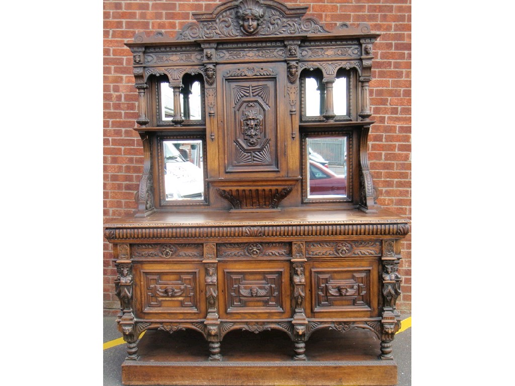 Appraisal: A late th early thC carved oak dresser with mirrored