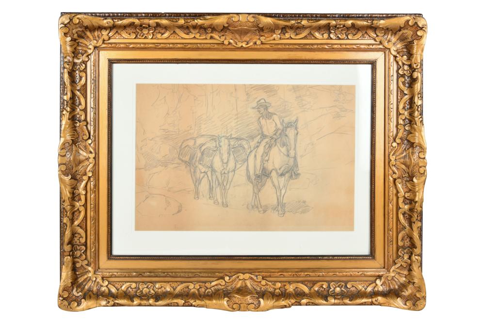 Appraisal: EDGAR A PAYNE - ON THE TRAIL pencil drawing Provenance