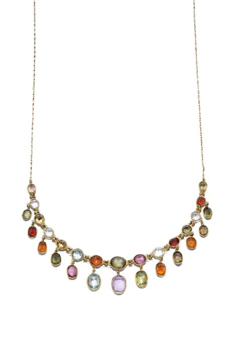 Appraisal: An Edwardian multi-gem set necklace of fringed design collet set