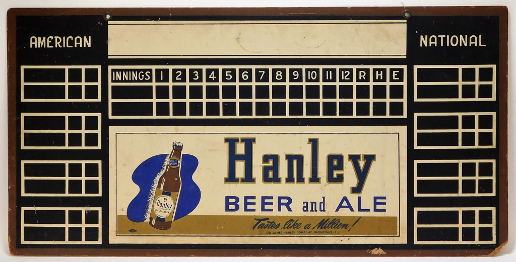 Appraisal: HANLEY BEER TABLE SCOREBOARD ADVERTISING SIGN Rhode Island Circa Original