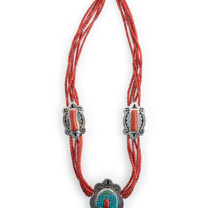 Appraisal: Kewa Multi-Strand Necklace with Sterling Silver Pendant late th century