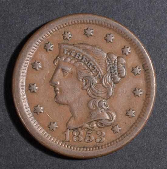 Appraisal: Four United States coronet type copper cents - comprising EF-