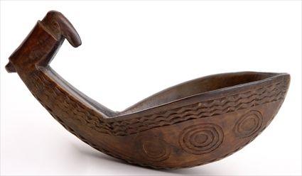 Appraisal: WISHRAM WASCO CARVED HORN LADLE WITH BIRD EFFIGY x in