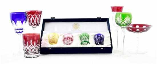 Appraisal: Collection colored crystal including Faberge cased set of Faberge tumblers