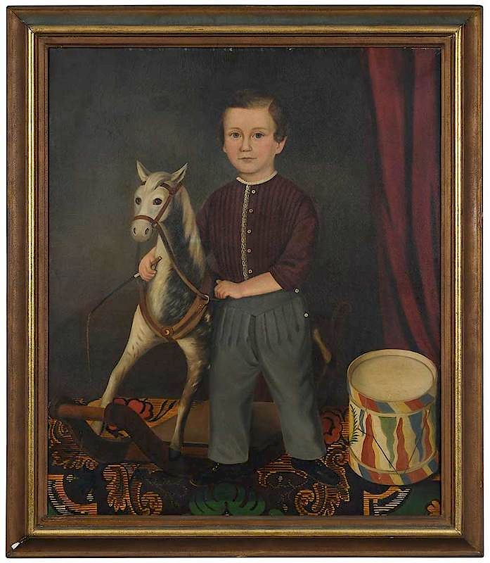 Appraisal: American School th century Boy with Hobby Horse oil on