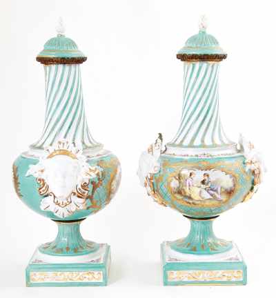 Appraisal: Pair Sevres style porcelain covered urns late th century artichoke