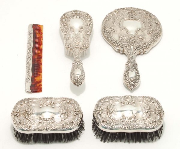 Appraisal: A Gorham five piece sterling silver dresser set Overall ornate