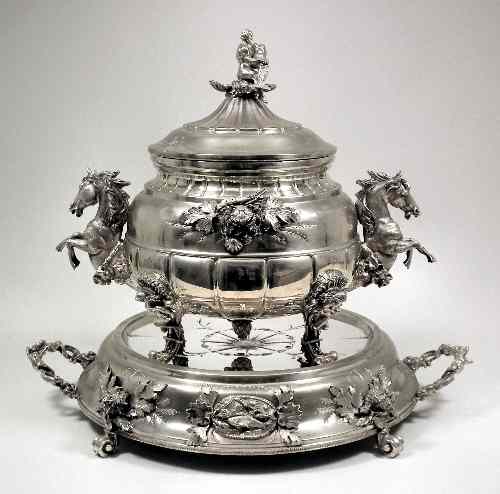 Appraisal: A South American silver bulbous circular two-handled tureen cover and