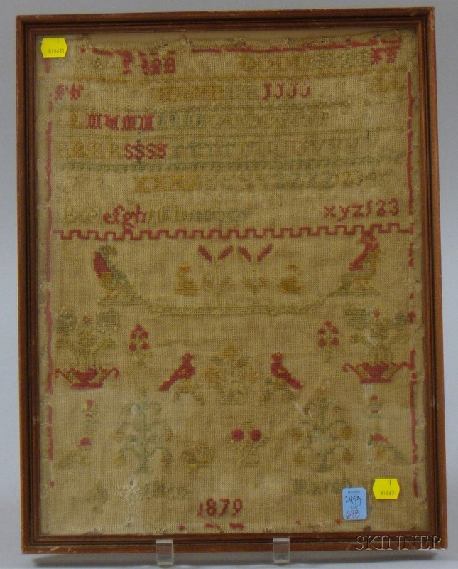 Appraisal: Framed Needlework Sampler sight size x in